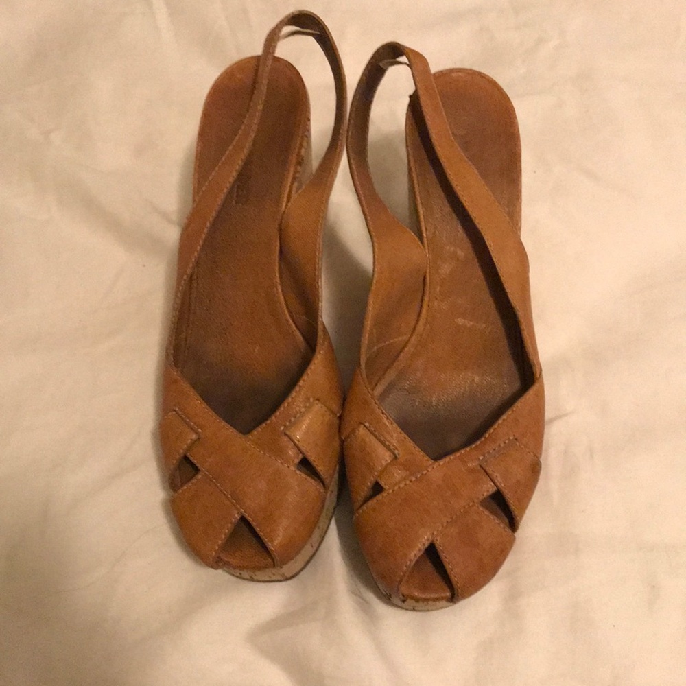 - Jil Sander Leather Cork Wedge Platform Sandals 38